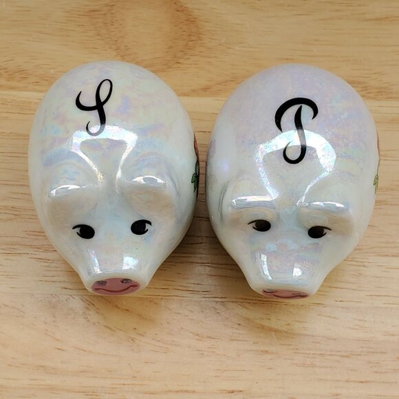 Vintage 1960s Lipco Iowa Hawkeye State Pig Salt & Pepper Shakers Ceramic Iridesc - Picture 3 of 16